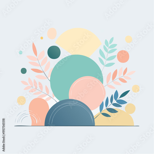 Abstract illustration of leaves and shapes in a minimalist modern design on a simple background