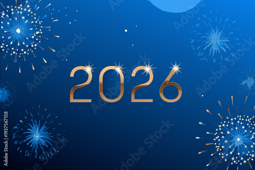 Festive new year display featuring golden numerals and bright fireworks