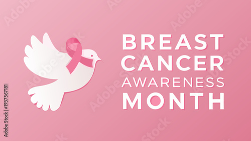 Breast cancer awareness illustration featuring a dove and pink ribbon