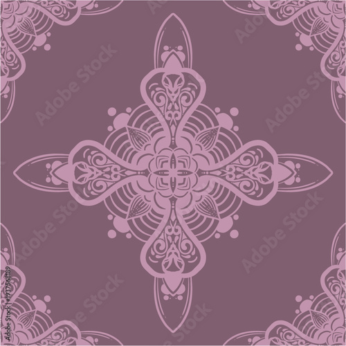 Elegant Symmetrical Floral Mandala Pattern in Deep Maroon. Luxury Ethnic Ornamental Design Element for Premium Wedding Invitations, Royal Branding, and Sophisticated Textile Prints