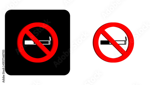 No Smoking Prohibited Sign Icons on Black and White