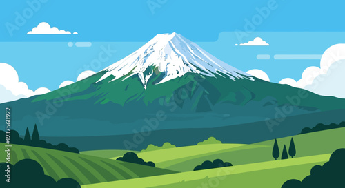 Majestic Mount Fuji Landscape Illustration