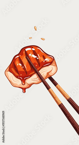 Pixel Art Grilled Meat with Chopsticks
