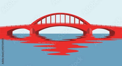 Red Bridge Reflection on Water