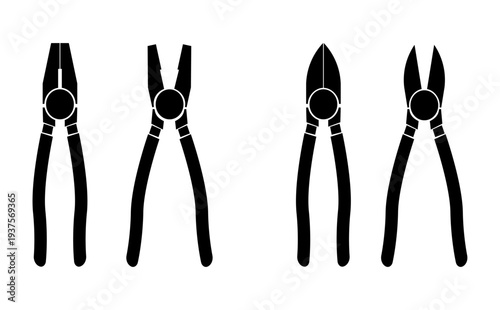 ペンチとニッパーのシルエットイラストのセット