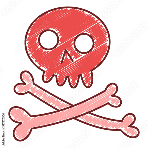 Red Scribble Skull and Crossbones