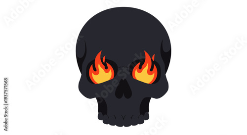 Dark skull with burning orange eyes, a symbol of danger and the supernatural, depicted in a minimalist graphic style