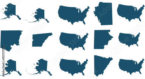 A Collection of Silhouettes Representing Various States of the United States of America, Showcasing Geographic Shapes and Borders