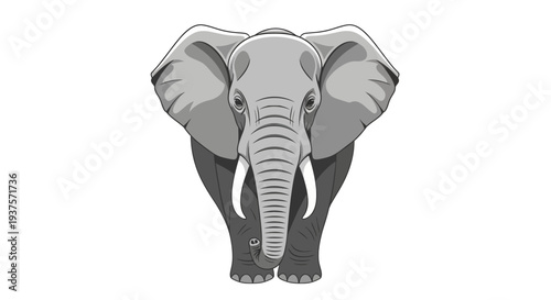 A grayscale illustration of an elephant's head and upper body.