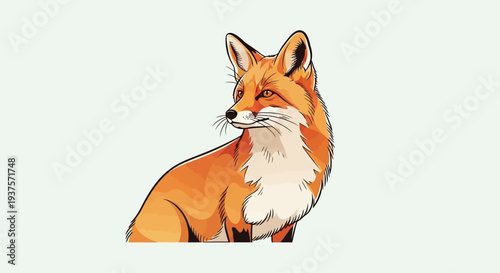 Illustration of a red fox with orange fur and white chest.