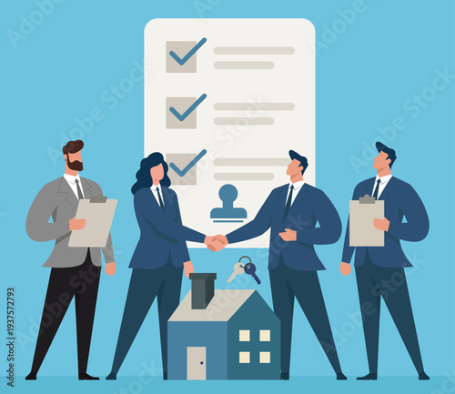 Successful Real Estate Deal Closing and Mortgage Approval with Property Inspection, Real estate transaction agreement, Property ownership transfer, Mortgage loan approval process