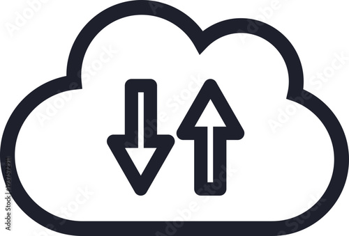 クラウドアップロードとダウンロードを表すシンプルなクラウド通信アイコン