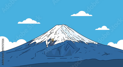 Mount Fuji Snow Cap Blue Sky Clouds