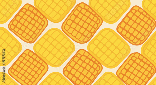 Yellow waffles pattern background with grid texture.