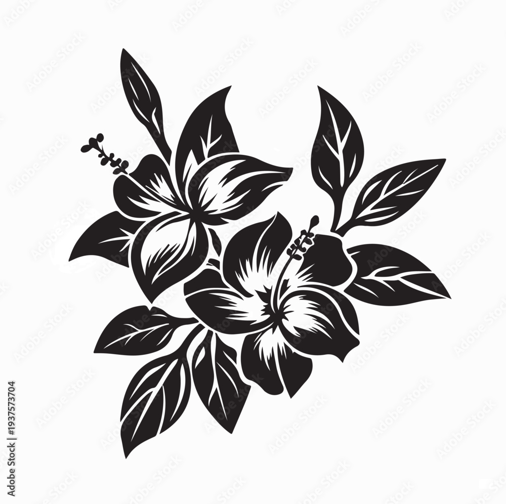 Obraz premium Black Botanical Floral Logo with Tropical Leaves Vector On White Background