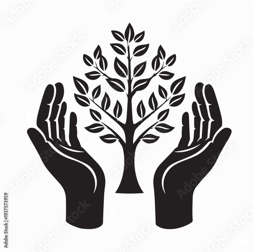 Hands Holding Tree with Leaves Logo Vector On White Background