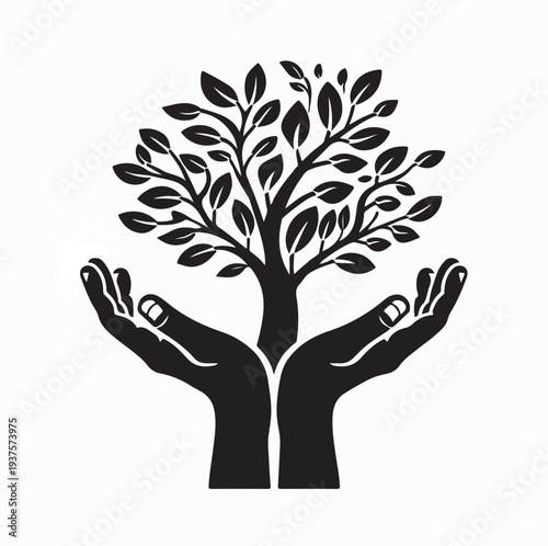 Eco Tree in Human Hands Logo Vector Illustration On White Background