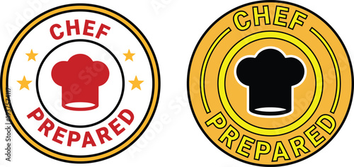 Chef Prepared Food Badge Set with Professional Hat Icon in Circular Seal Design, Premium Culinary Quality Label Collection for Restaurant Menus, Meal Packaging, Gourmet Branding and Fresh Kitchen Prom
