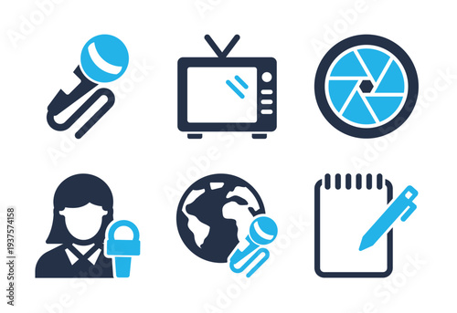 Journalism and News Reporting icon set. Solid glyph series icons