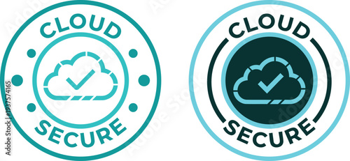 Cloud Secure Badge Set with Protected Cloud and Check Mark Symbol in Circular Seal Design, Modern Cybersecurity Label Collection for Data Protection, Secure Hosting, SaaS Platforms and Trusted Technol