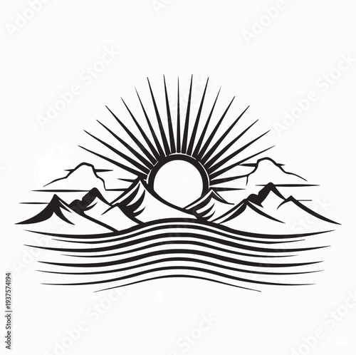 Minimalist Mountain Sunrise Landscape Vector Background