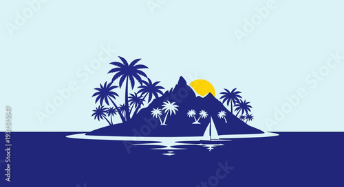 Tropical Island Paradise Sailboat Sunset