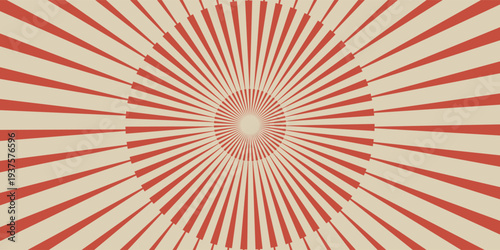 Circus vintage tent background. Retro sun rays pattern. Vintage starburst poster. Star burst radial lines texture. Red stripes. Circus, carnival, summer fair backdrop. Vector illustration.