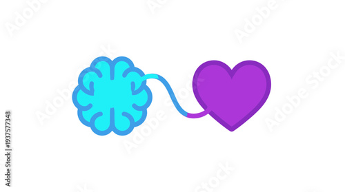 Stylized icon showing a connection between a blue brain and a purple heart, representing the link between logic and emotion.