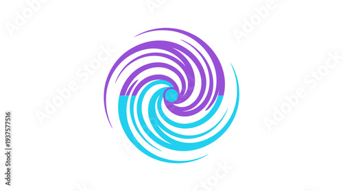 Vibrant purple and blue swirling vortex icon representing energy flow, motion, and dynamic power, isolated on white background.