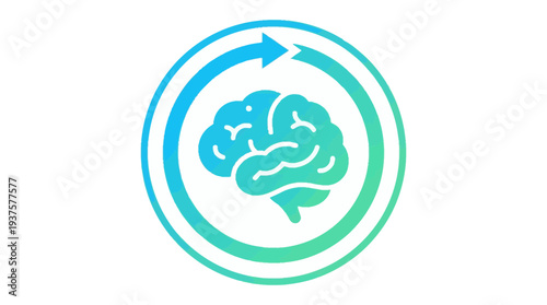 Circular arrow icon symbolizing mental reset and brain activity, representing cognitive function and renewal in a clean, modern graphic.