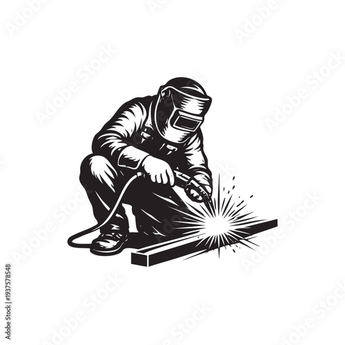 welder welding the metal, sitting position