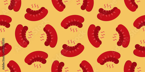sausages seamless pattern. seamless pattern with sausages. seamless pattern with sausage isolated on yellow background. sausages food vector illustration.