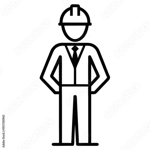 Minimalist black outline icon of a foreman or supervisor vector illustration