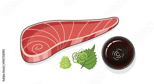 Raw Tuna Slice with Soy Sauce and Wasabi