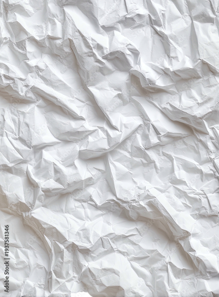 Fototapeta premium Close-up view of crumpled white paper texture with shadows creating depth
