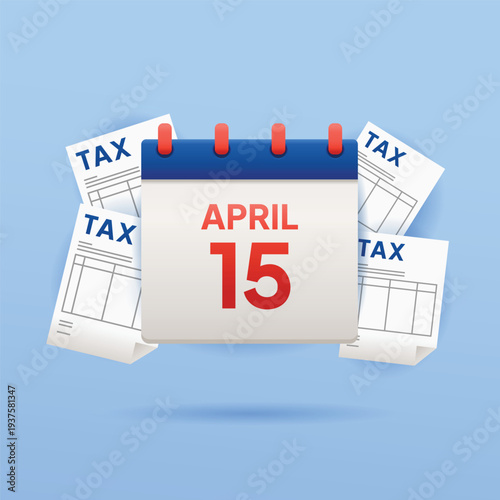 Tax Deadline with Tax Forms Calendar April 15 Illustration