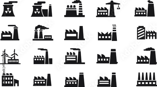 factory, industry, icon, power, energy, manufacturing, plant, pollution, smoke, silhouette, building, engineering, production, electricity, nuclear,