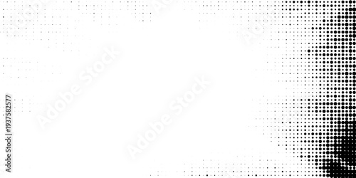 Grunge halftone gradient background. Faded grit noise texture. White and black sand wallpaper. Retro pixelated backdrop. Anime or manga style comic overlay. Vector graphic design textured template