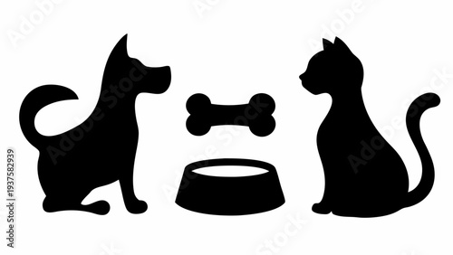 Friendly dog and cat sharing a bowl of food