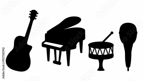 Silhouettes of musical instruments for creative projects and designs