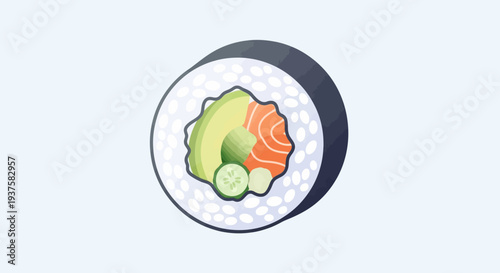 Sushi Roll with Salmon, Avocado, and Cucumber