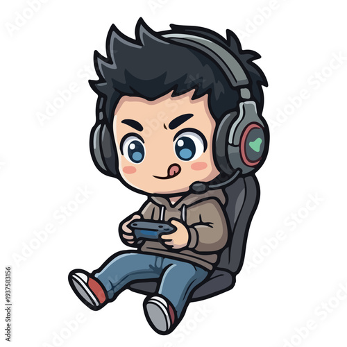Chibi Gamer Boy Playing Video Games
