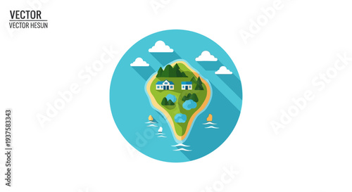 Island Paradise: Tropical Island with Houses and Boats