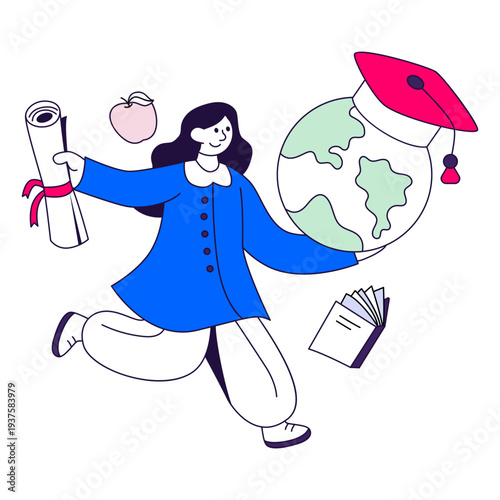 Conceptual flat design illustration of global graduation 