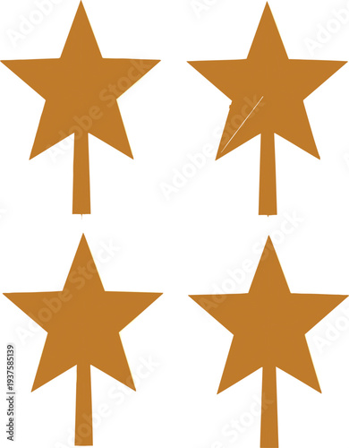 Set of Four Golden Star Tree Topper Silhouettes for Christmas Holiday Decoration Ornaments and Festive Winter Celebration Design Elements Isolated on White Background Vector