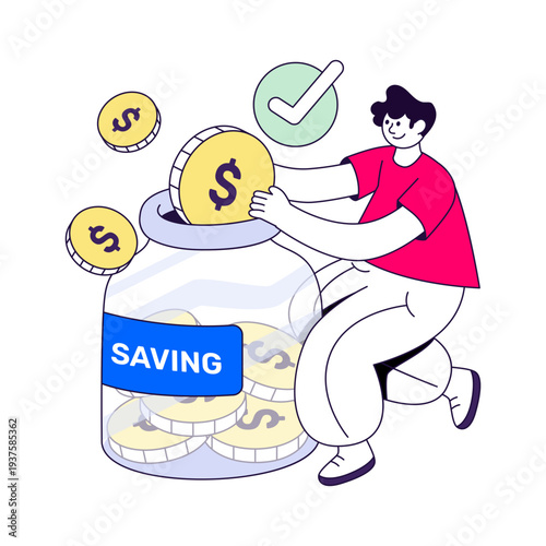 Dollar inside glass bottle, flat design of money jar