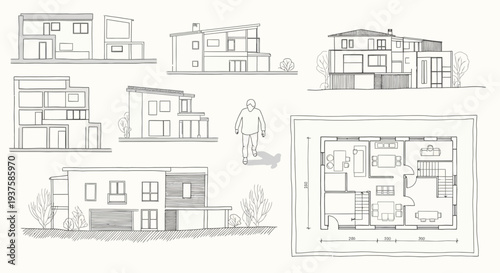 Architectural Sketches: Modern House Designs and Floor Plan