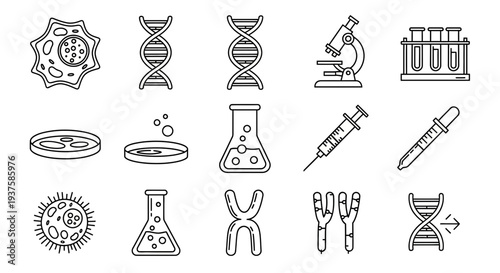 Science Icons: DNA, Microscope, Cells, Lab Equipment, Chromosomes