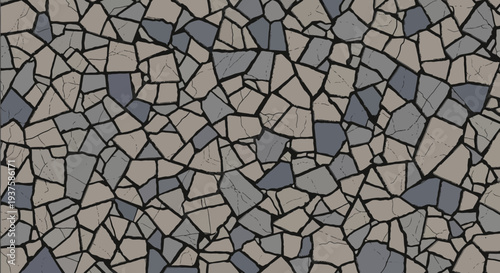 Abstract Mosaic Pattern of Irregular Stone Fragments in Gray and Beige Tones