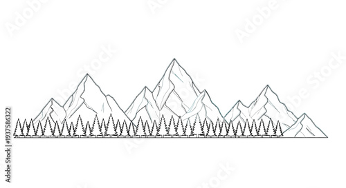 Stylized Mountain Range with Pine Forest Silhouette